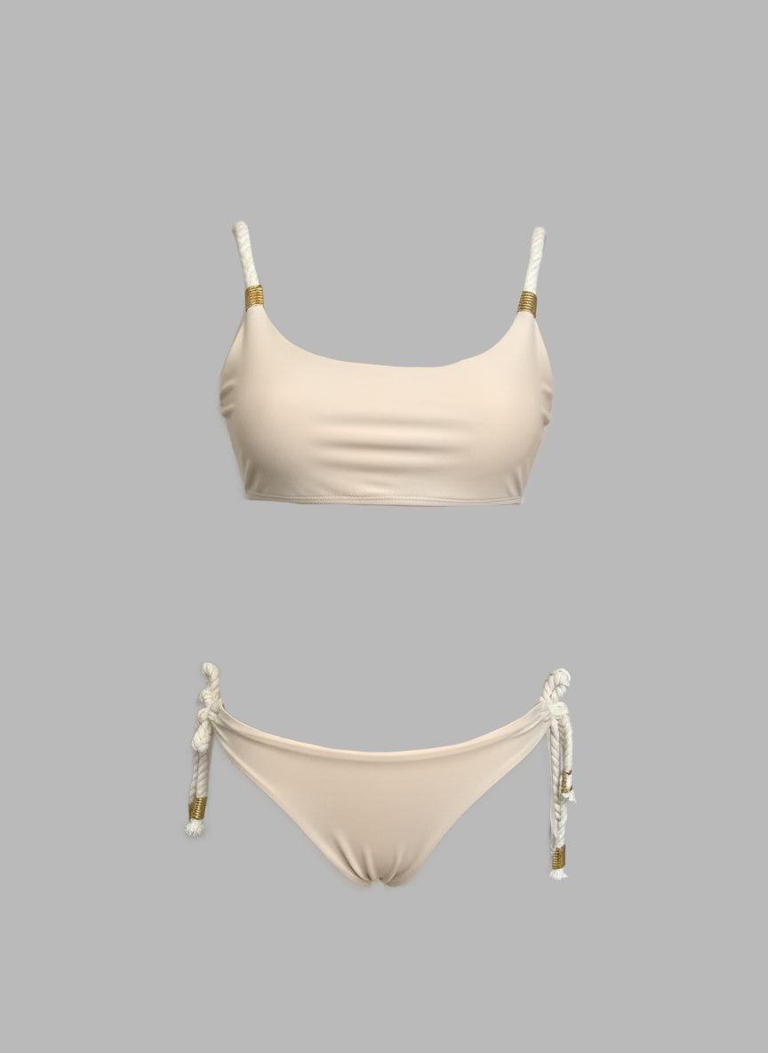 BIKINI TOP TRENZA Y PANTY AJUSTABLE - MARFIL
