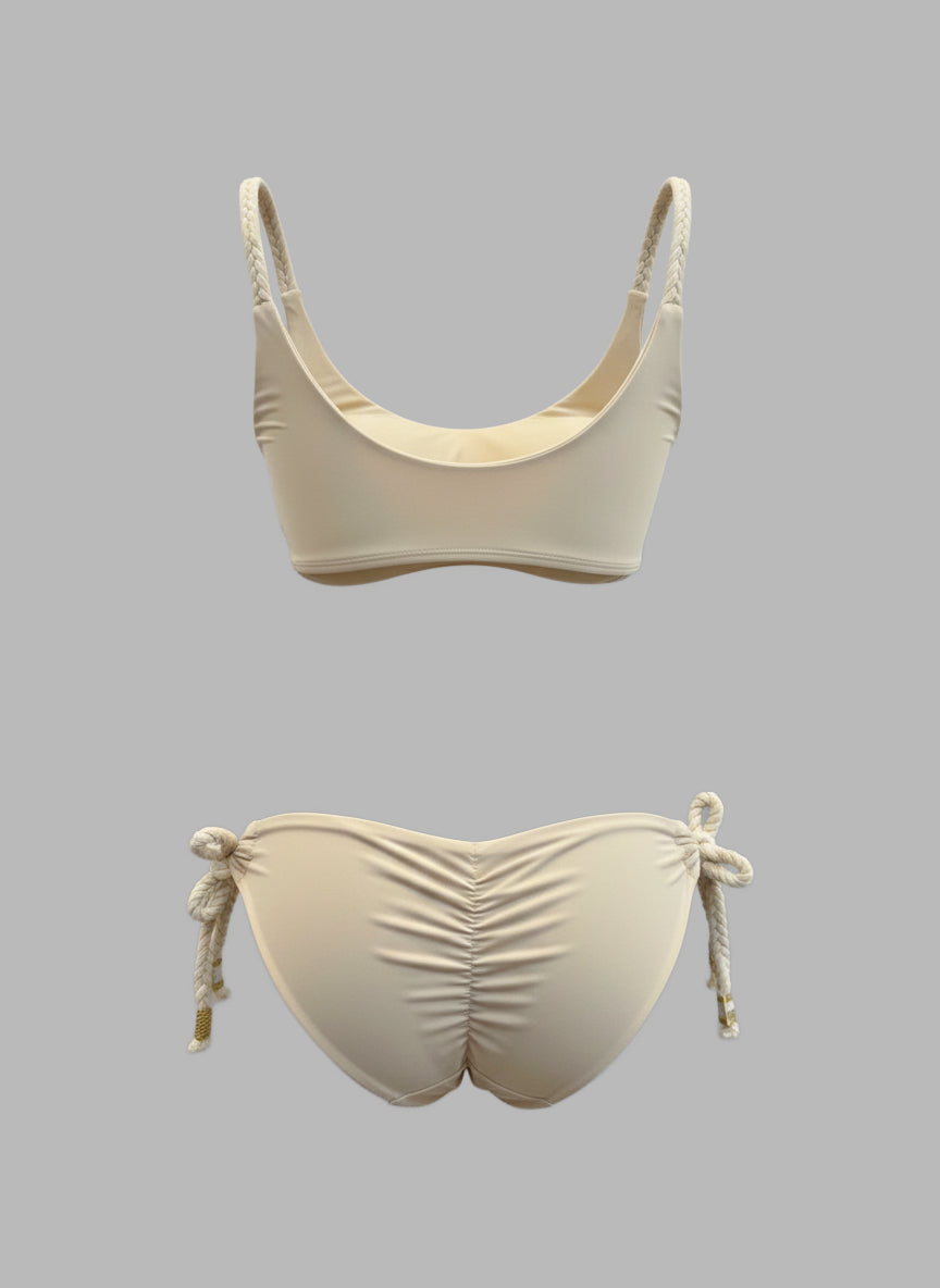 BIKINI TOP TRENZA Y PANTY AJUSTABLE - MARFIL