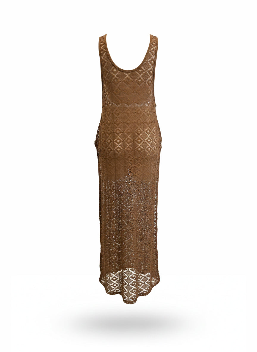 VESTIDO LARGO CROCHET CAFÉ