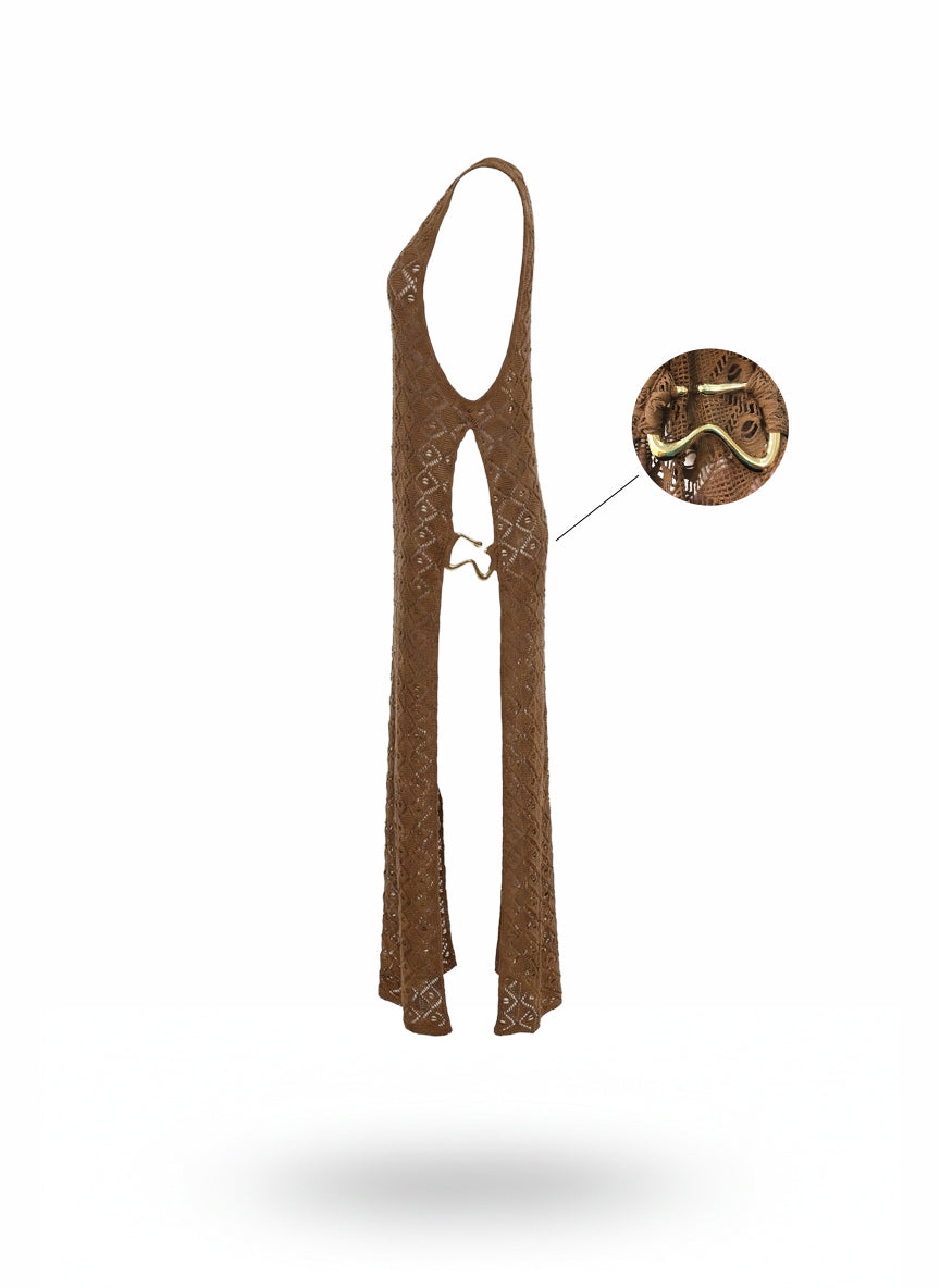 VESTIDO LARGO CROCHET CAFÉ