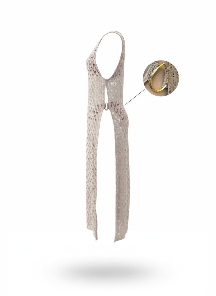 VESTIDO LARGO TEJIDO CALADO ARENA