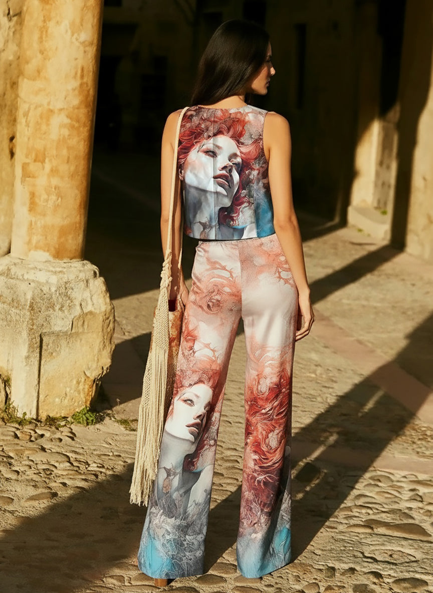 CONJUNTO MUSE - CHALECO CON LAZO Y PANTALÓN - DEGRADÉ ARTISTICO