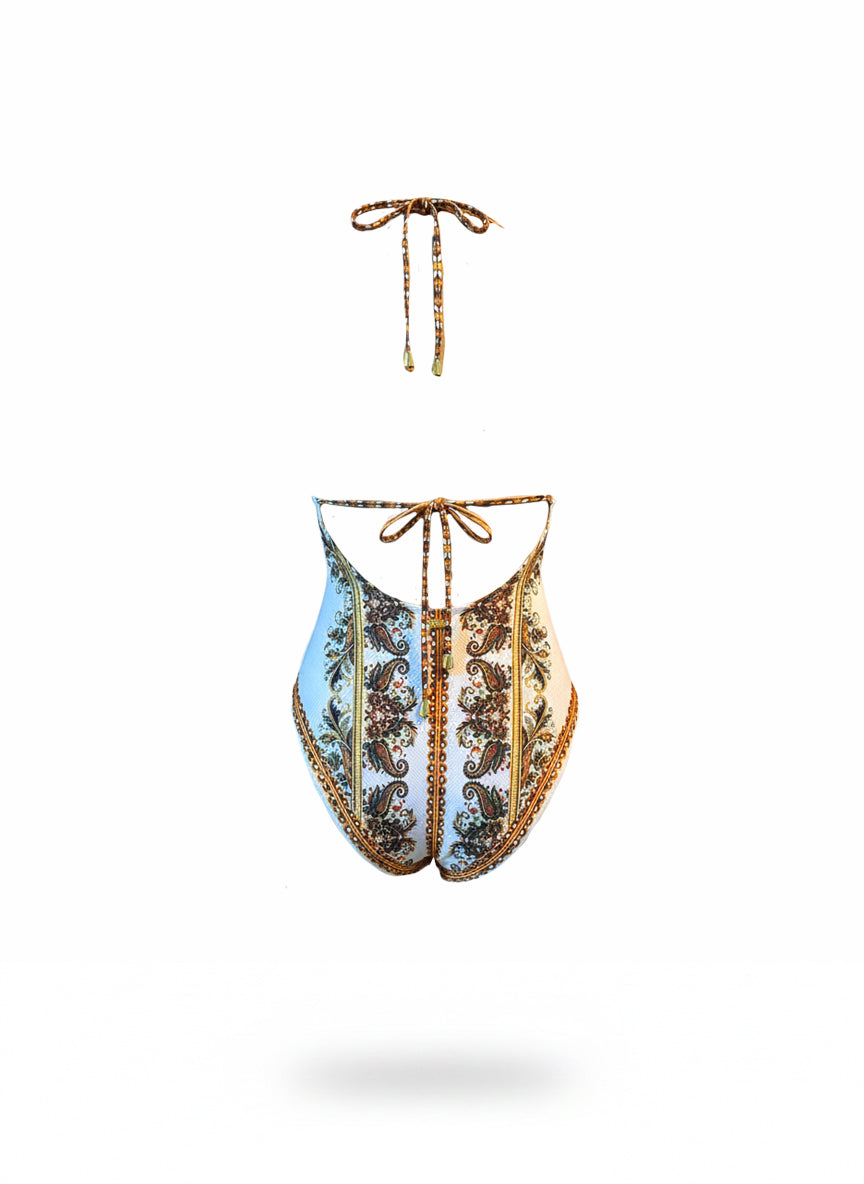 ENTERIZO ESCOTE EN V - PRINT ROCOCO BEIGE