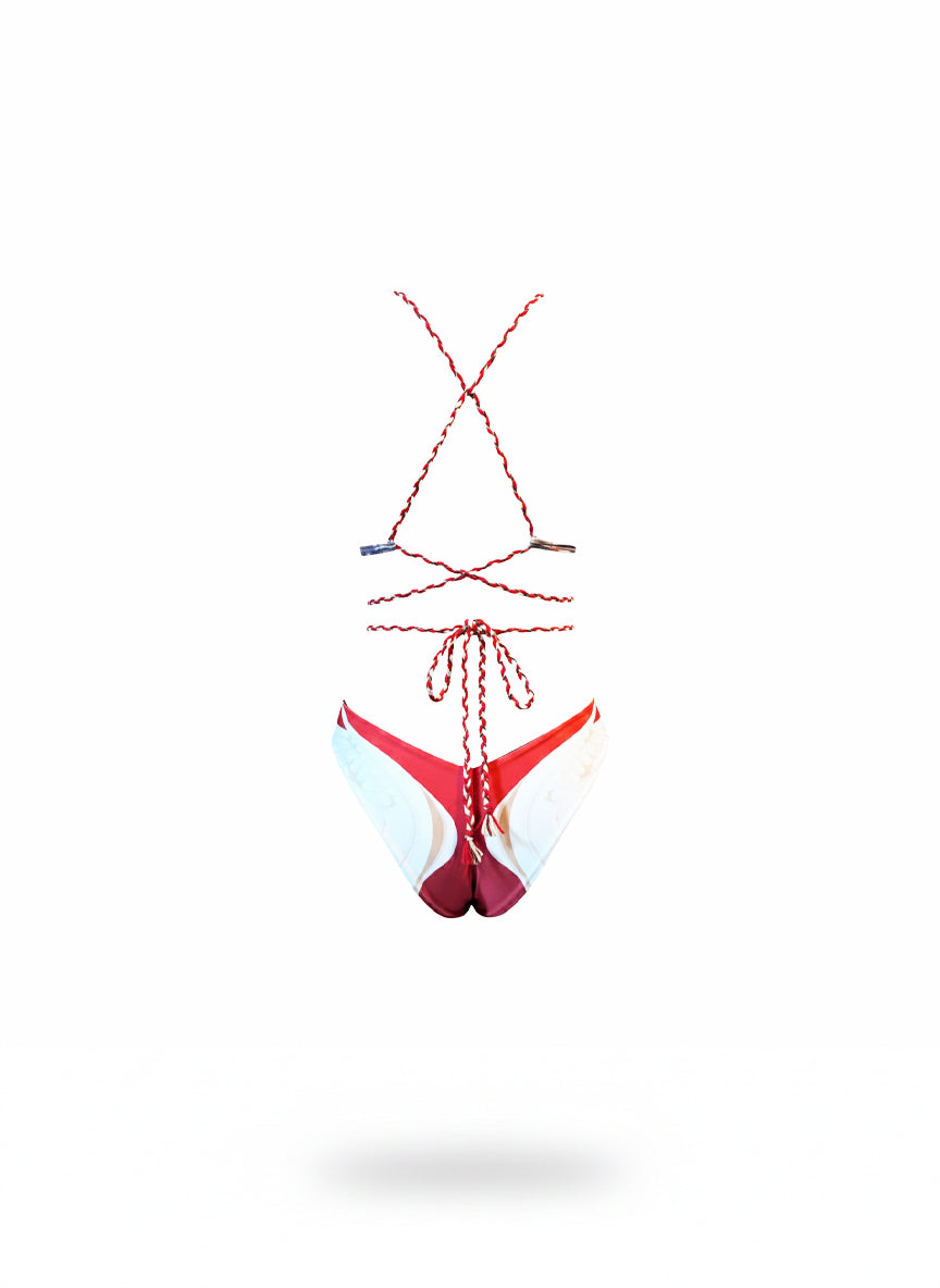 BIKINI TRIÁNGULO TRENZA LARGA - PRINT GARZA ROJA