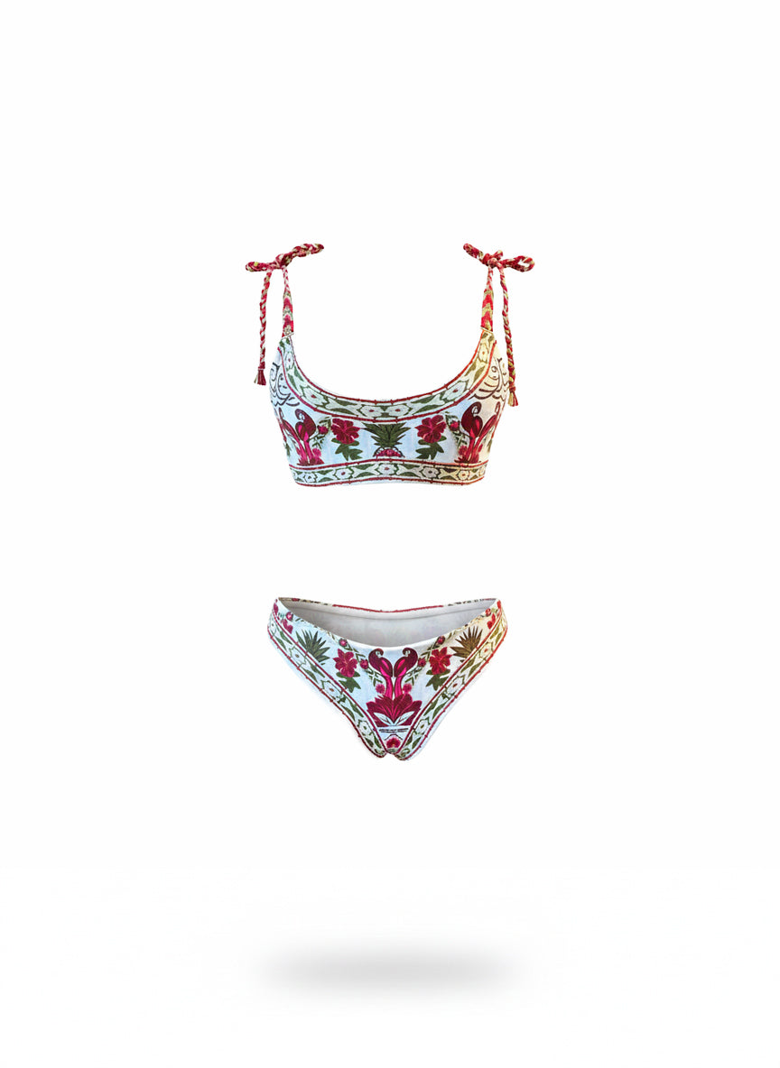 BIKINI TROPICAL VINOTINTO - TOP Y PANTY BÁSICA