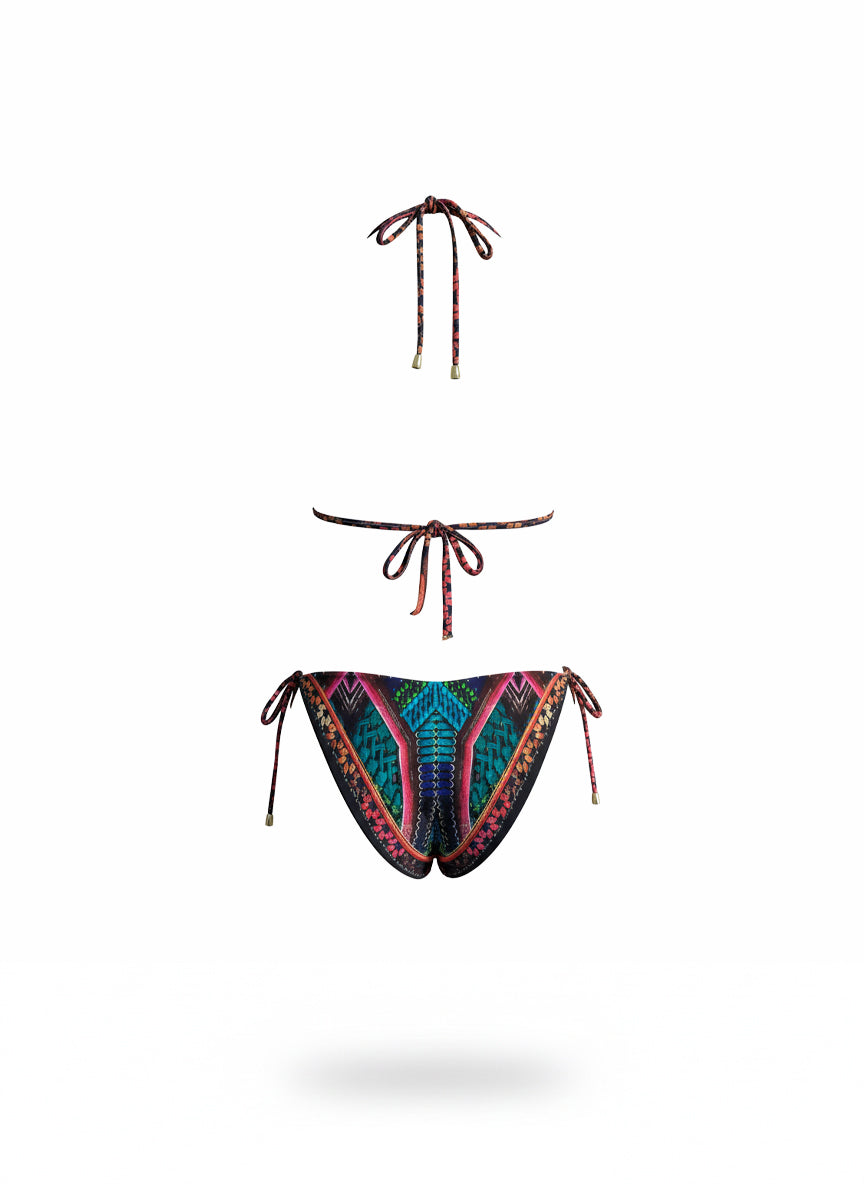 BIKINI TRIÁNGULO TRENZA CORTA - PRINT TRIBAL NEÓN