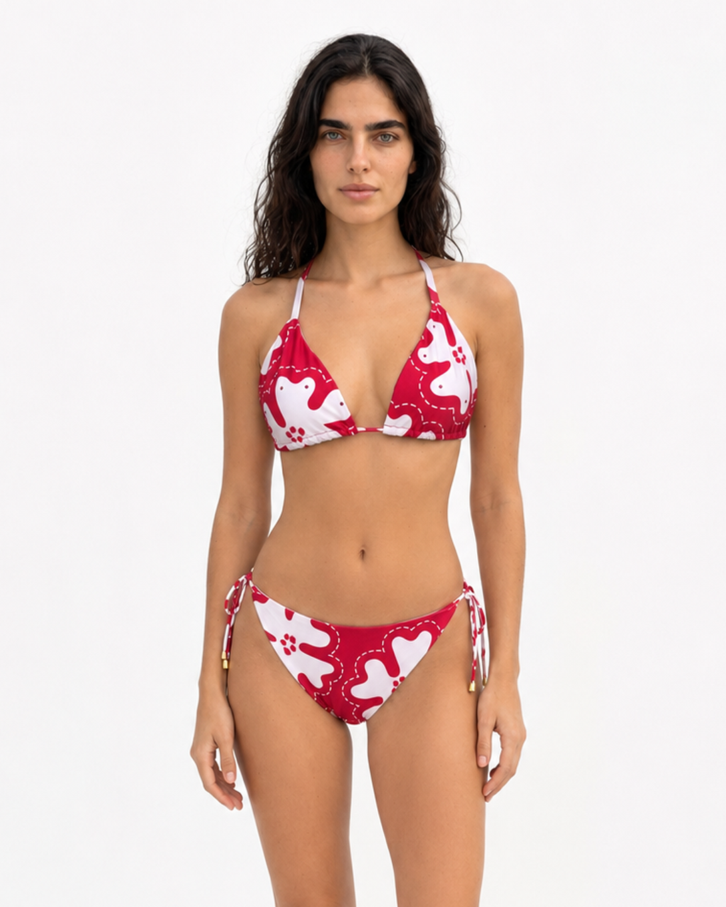 Bikini Triángulo y Panty 4 Tiritas - Jardín Carmesí