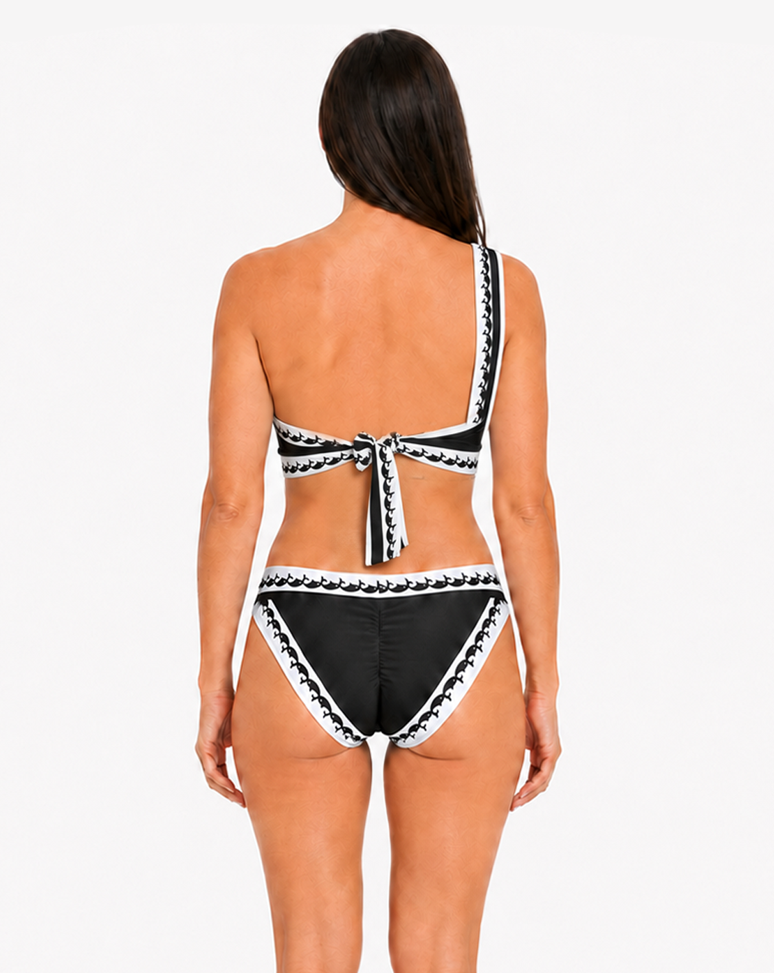 Bikini Top de Un Hombro y Panty Fina - Tribal Noir