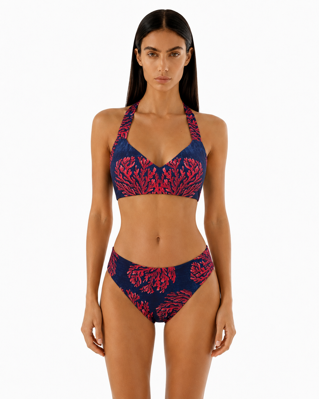 Bikini Top en V y Panty Cerrada - Coral Reef