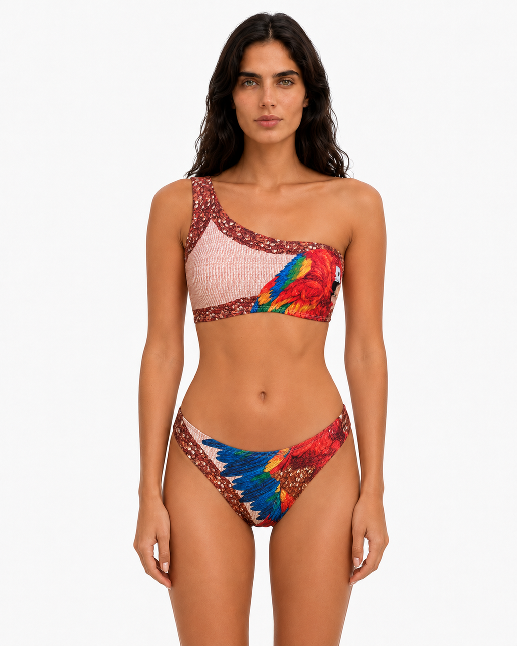 Bikini Top de Un Hombro y Panty Fina - Macaw