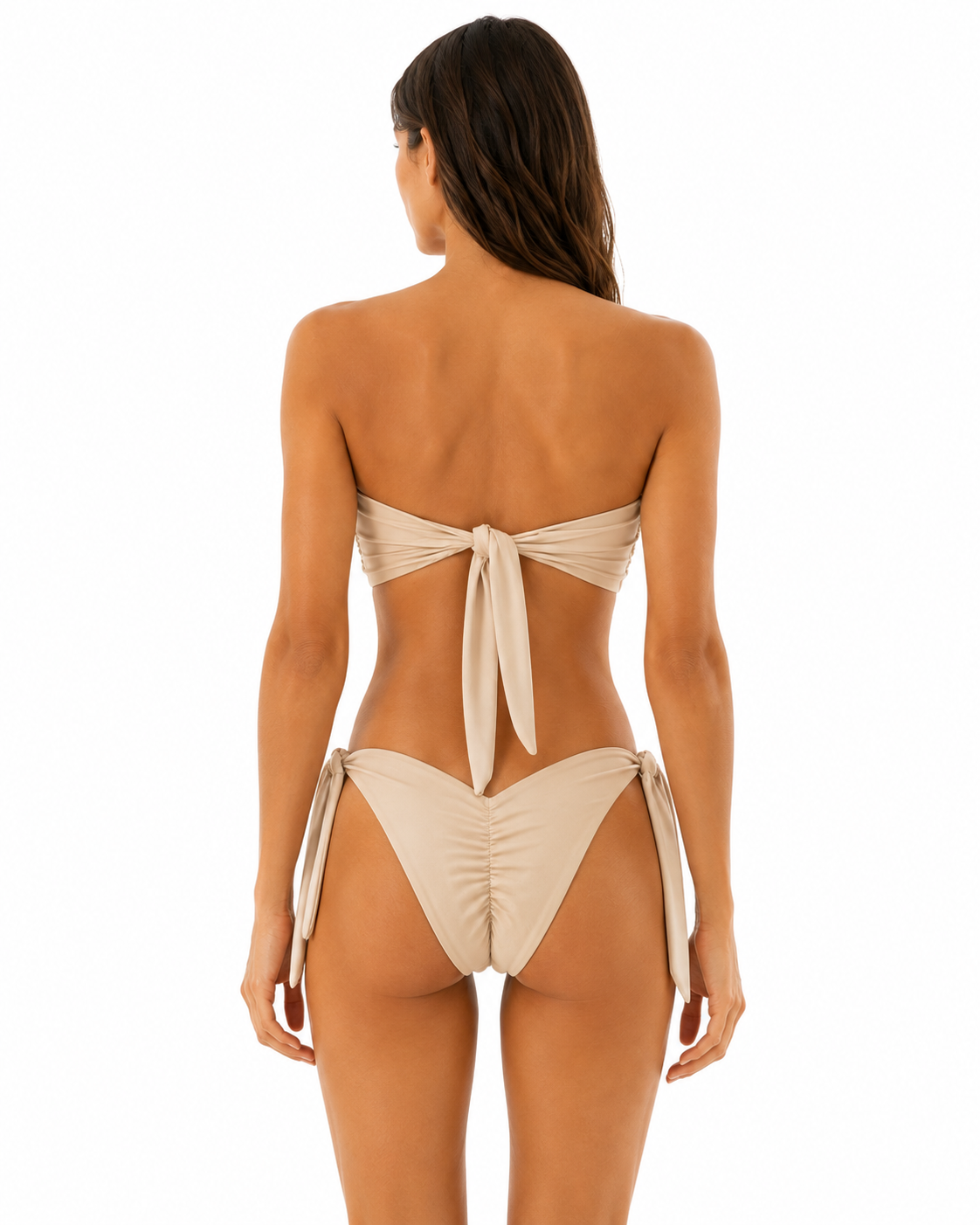 Bikini Strapless Cuerdas y Panty Vedetina - Beige
