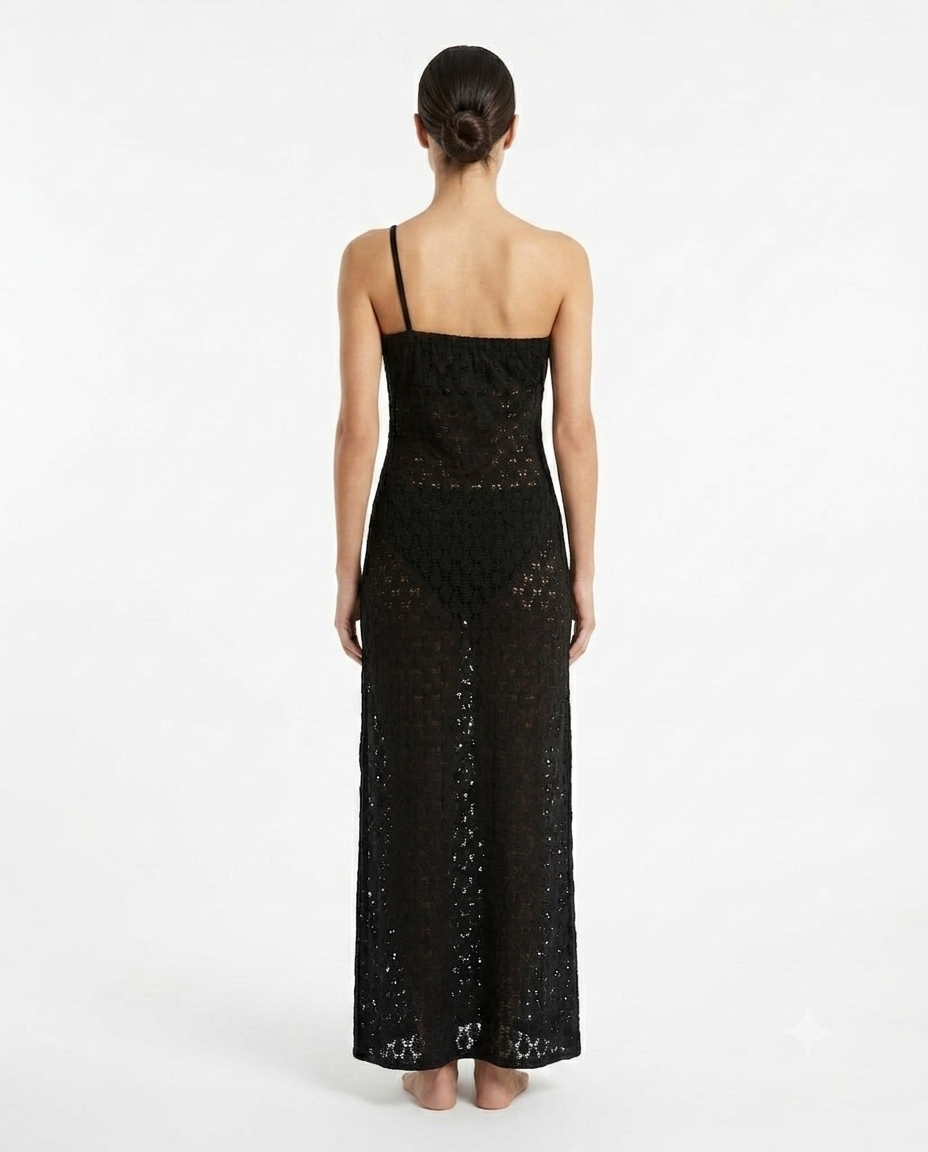 Vestido Maxi Tejido Asimétrico - Negro