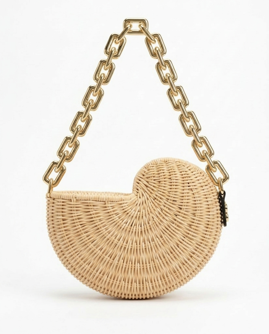 Bolso Tejido Caracola con Cadena Dorada