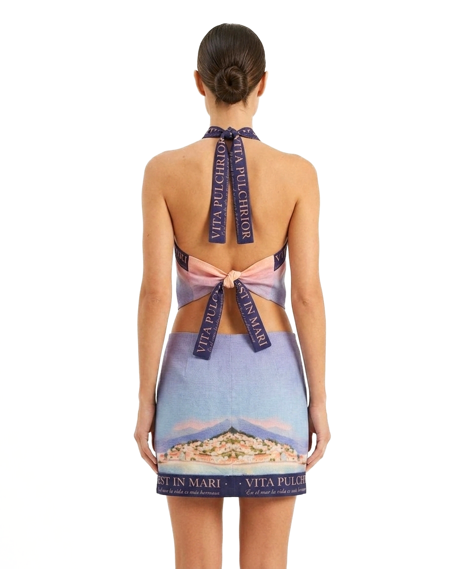 Vestido Mini Halter con Aberturas - Print Vita Pulchrior