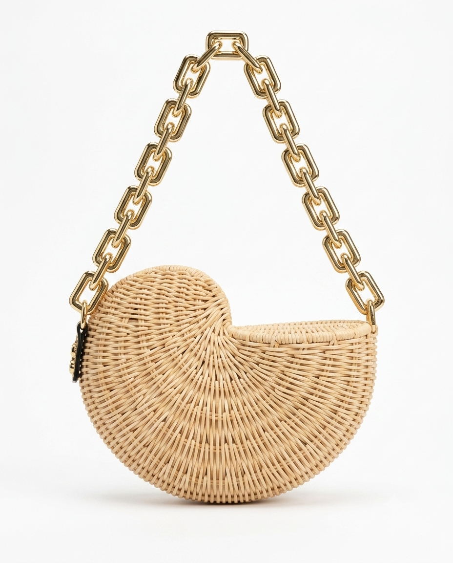 Bolso Tejido Caracola con Cadena Dorada