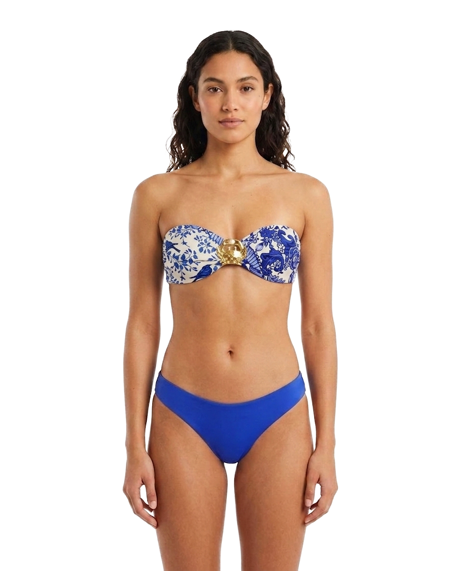 Bikini Strapless Y Panty Vedetina - Estampado Azul