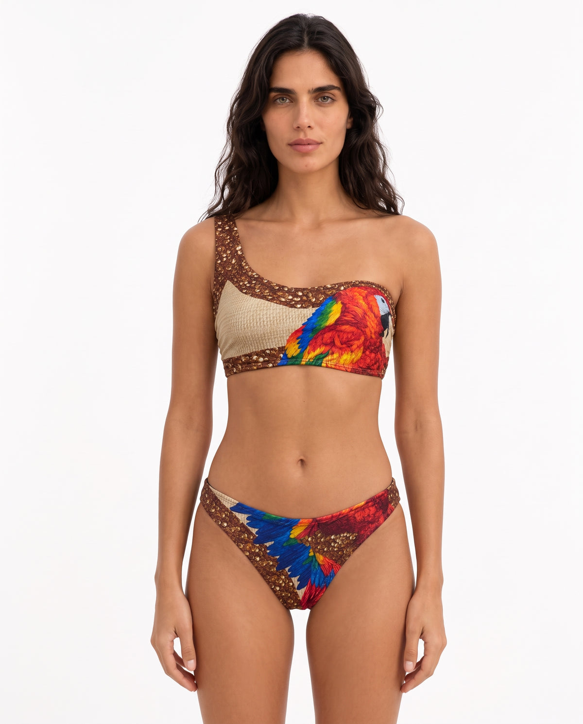 Bikini Top de Un Hombro y Panty Fina - Macaw