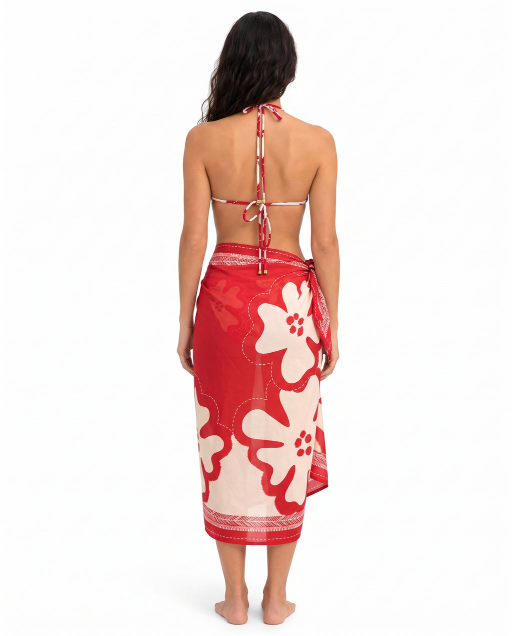Pareo Corto de Chiffon - Print Jardín Carmesí