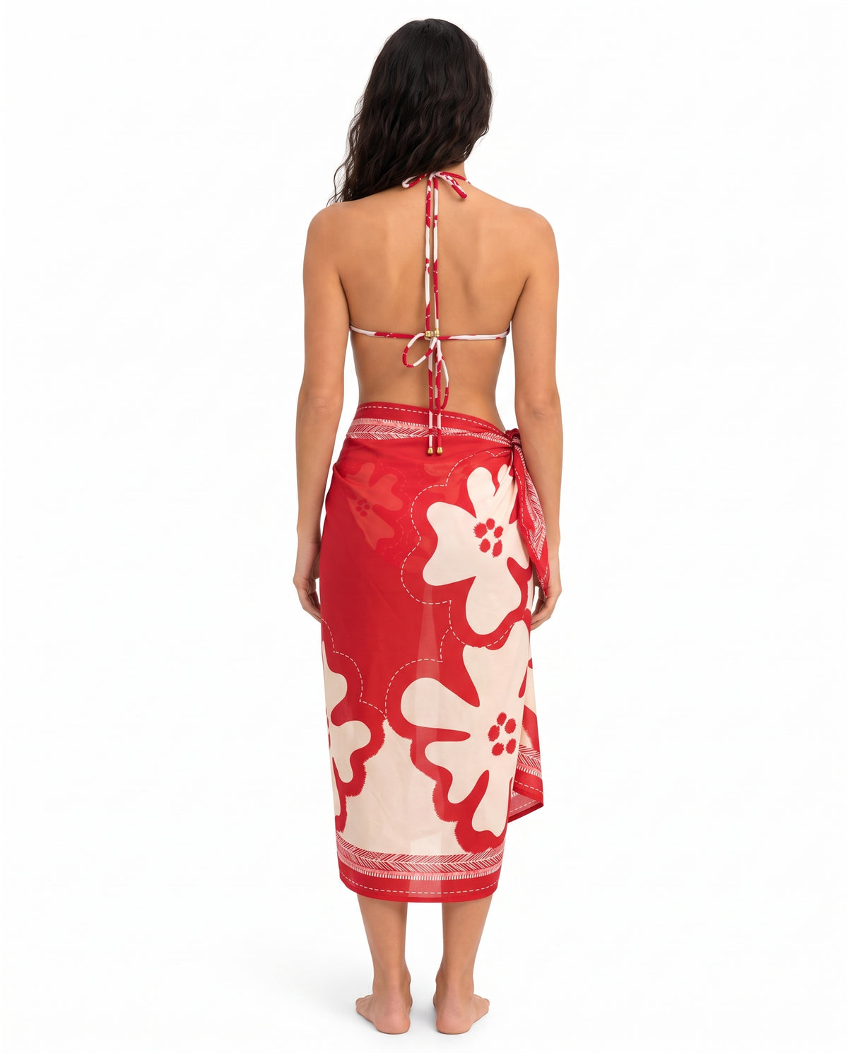 Pareo Corto de Chiffon - Print Jardín Carmesí